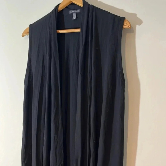 EILEEN FISHER Lightweight Viscose Jersey Black Sleeveless Cardigan Women’s Small - Picture 2 of 7